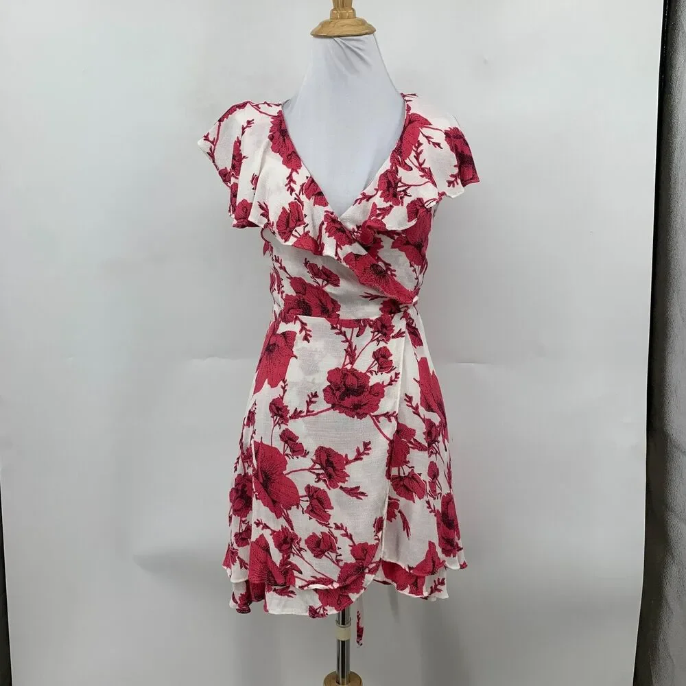Free People French Quarter Wrap Dress Womens Extra Small Floral Waist Tie Ruffle